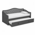 cama tipo sofá con cama nido y cajones de almacenamiento estructura de madera MDF tapizado de poliéster gris 200 cm x 95 cm x 85 cm