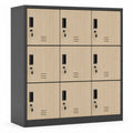 armario de taquillas metálico de 9 puertas con cerradura estructura de acero paneles efecto madera beige 120 cm x 40 cm x 120 cm gris oscuro