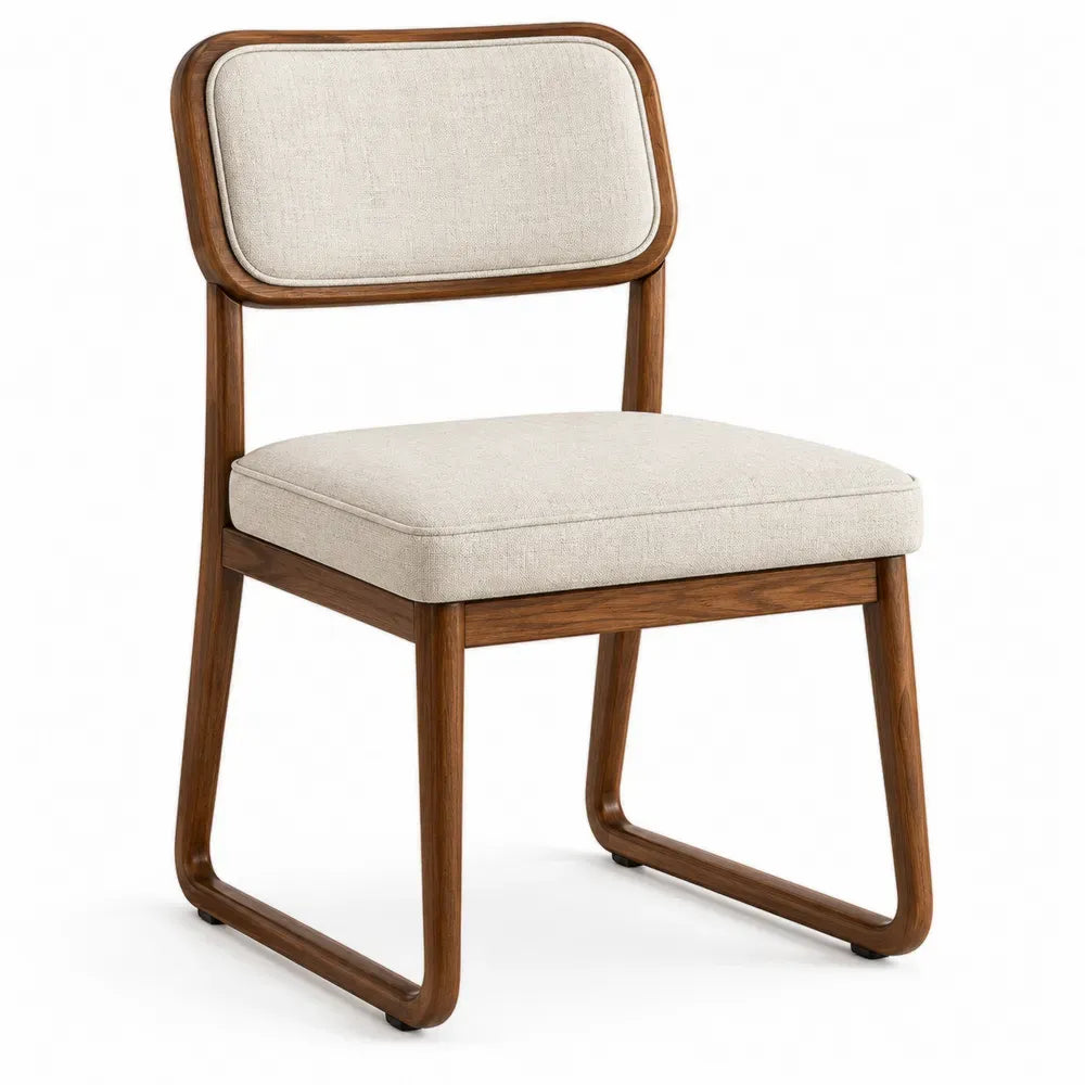 Silla de comedor de madera maciza de caucho con asiento tapizado en poliéster efecto lino beige 52 cm 55 cm 82 cm