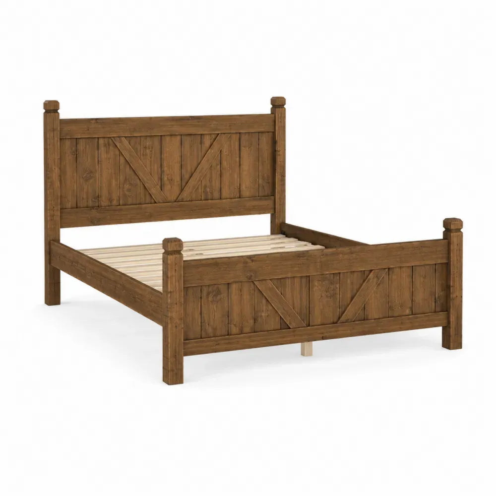 cama de matrimonio de madera maciza estilo rústico con cabecero y pie de cama marrón madera natural 200 cm x 160 cm x 110 cm