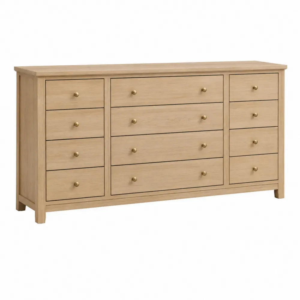 cómoda de dormitorio con 12 cajones estructura de madera con chapa efecto roble claro 160 cm x 40 cm x 80 cm color madera natural