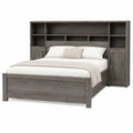Cama de matrimonio para colchón 160 x 200 cm con cabecero estantería y armarios laterales de tablero de partículas gris efecto madera