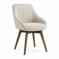 Silla de comedor tapizada con brazos tejido poliéster beige patas de madera marrón nogal 58 x 60 x 85 cm