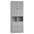 Armario de almacenamiento vertical de MDF gris con 2 puertas ranuradas 2 huecos abiertos y 2 cajones 70 x 35 x 180 cm