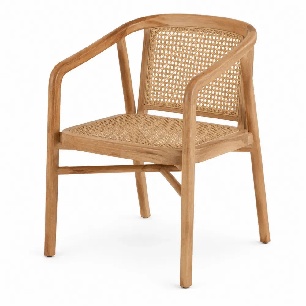 Silla de comedor con reposabrazos madera de caucho natural asiento y respaldo de ratán 56 x 55 x 78 cm