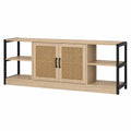 Mueble TV rectangular de MDF acabado roble claro con puertas de ratán y estructura de acero negro 180 x 40 x 60 cm