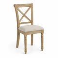 Silla de comedor de madera de caucho natural con respaldo cruzado asiento tapizado beige 52 x 52 x 85 cm