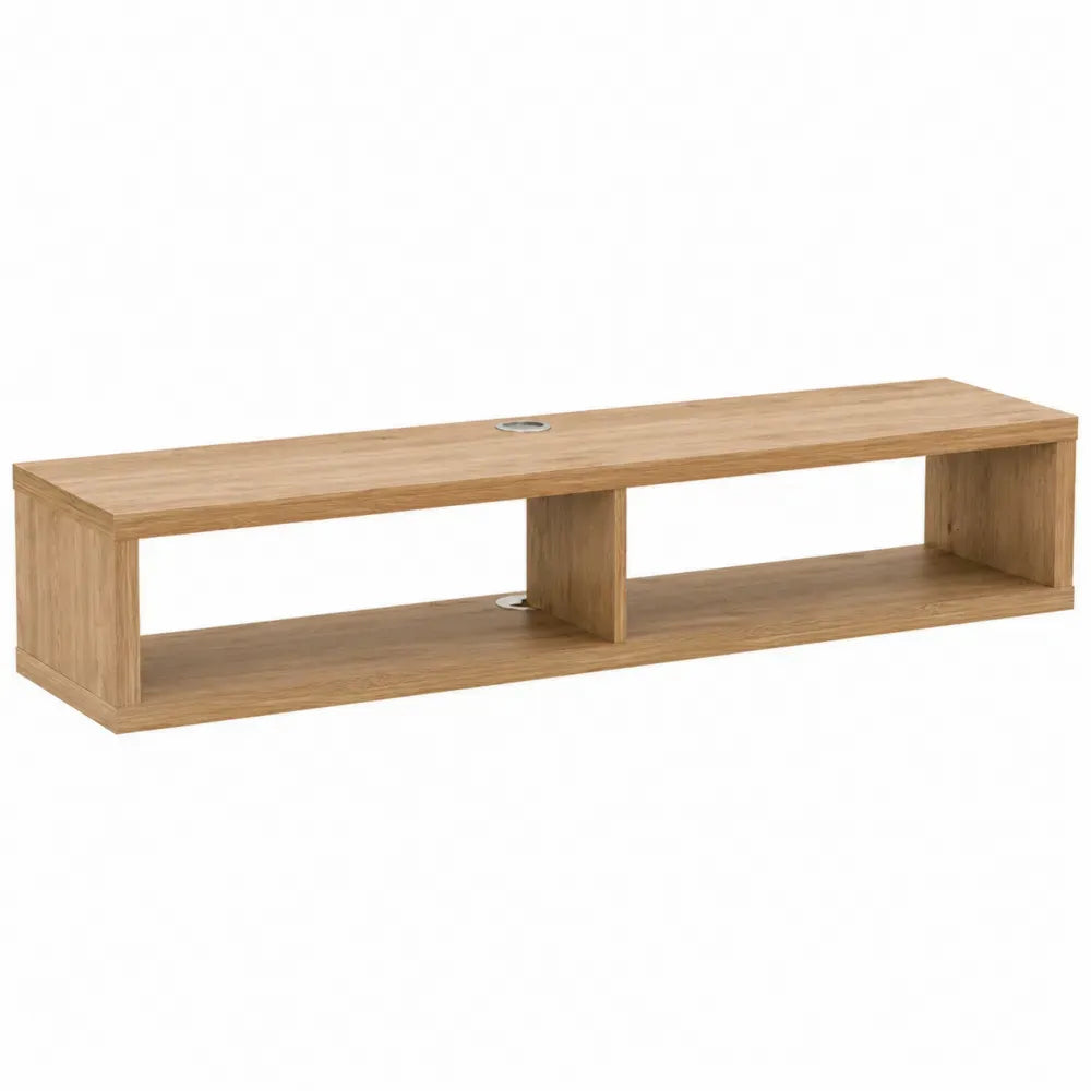 Mueble TV rectangular de MDF acabado roble natural con estante abierto 140 x 35 x 45 cm