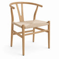 Silla de comedor de madera maciza de haya con reposabrazos asiento de ratán respaldo curvado 55 cm x 52 cm x 76 cm madera natural
