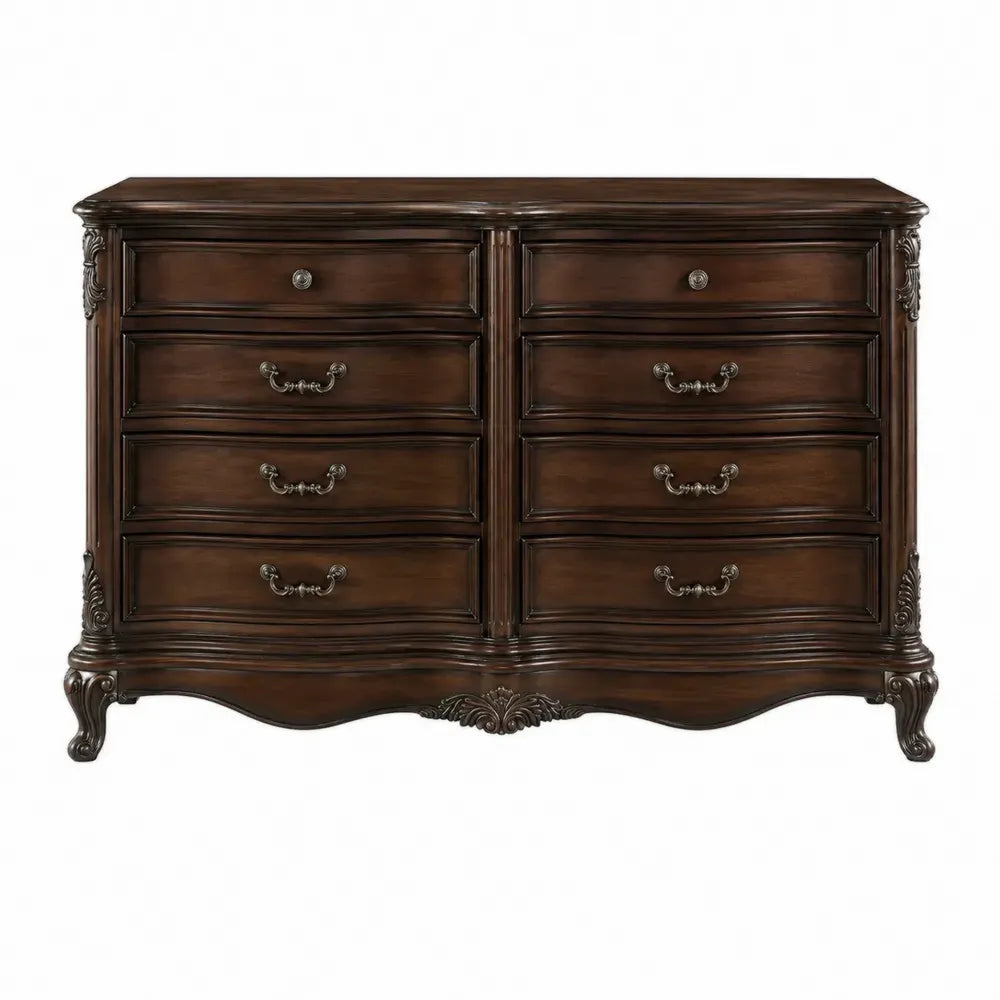 Cómoda clásica de madera estilo vintage con 8 cajones en madera nogal oscuro 160 cm x 50 cm x 90 cm