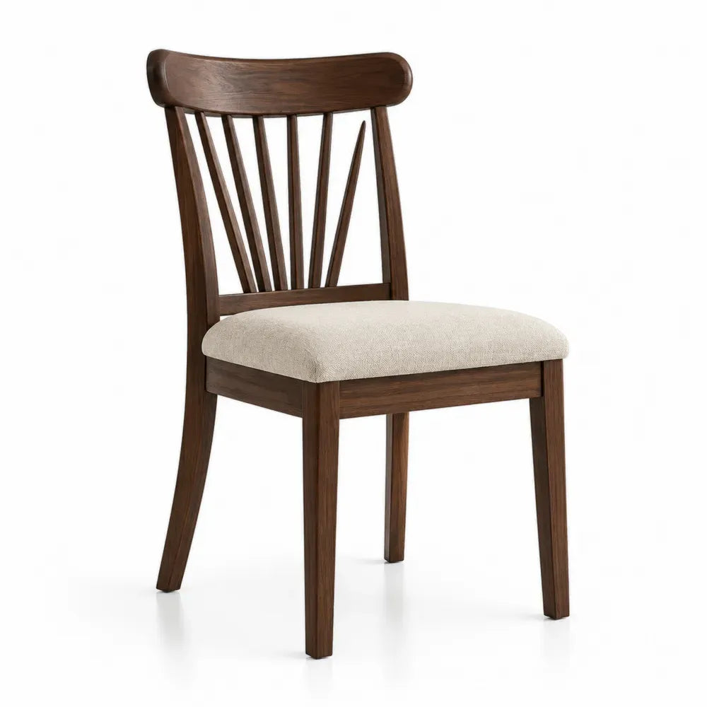 Silla de comedor tapizada en madera maciza con asiento de poliéster beige respaldo curvado estilo nórdico 45 x 50 x 85 cm