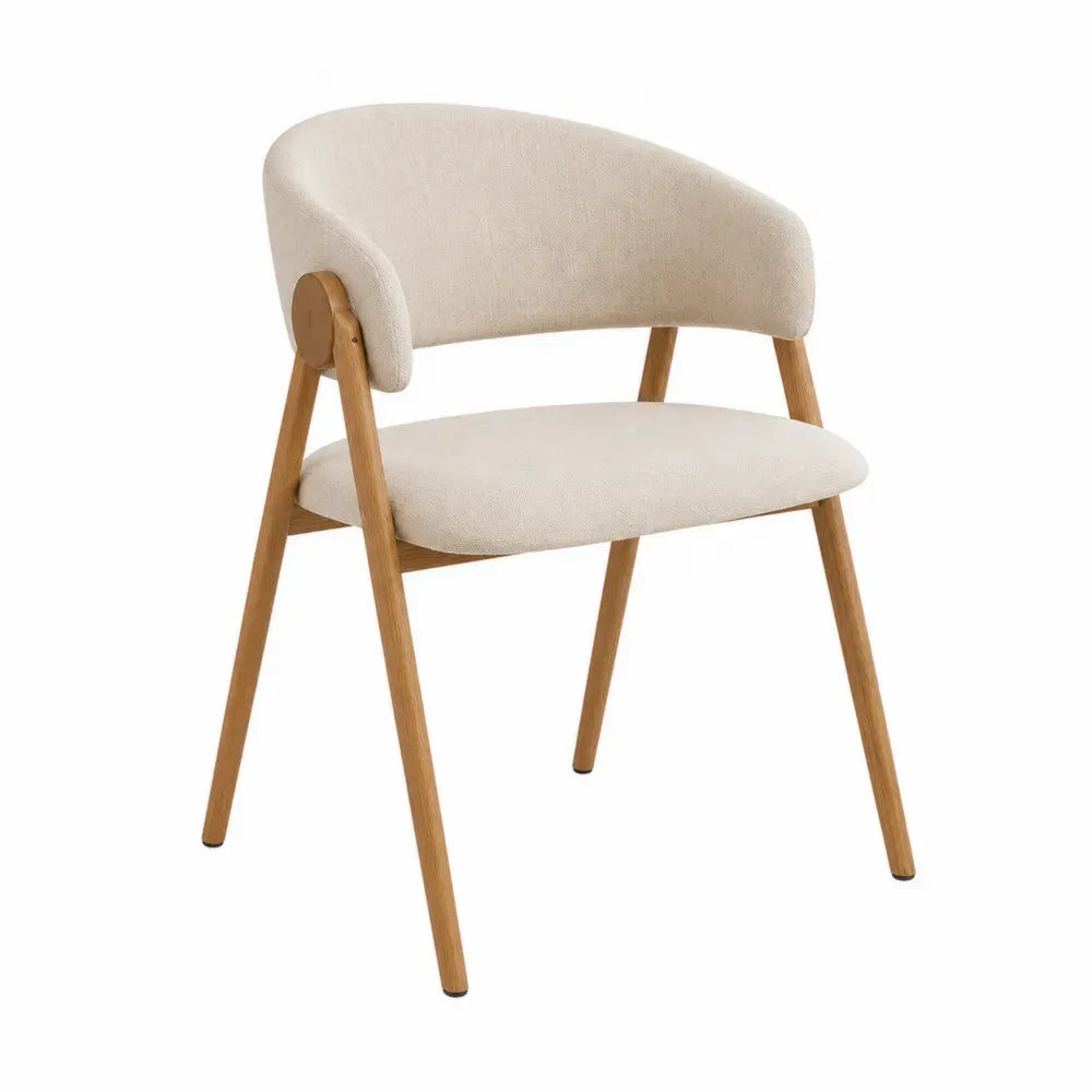 Silla de comedor de madera maciza de haya con asiento y respaldo tapizado tejido beige con reposabrazos 56 cm x 54 cm x 78 cm madera natural