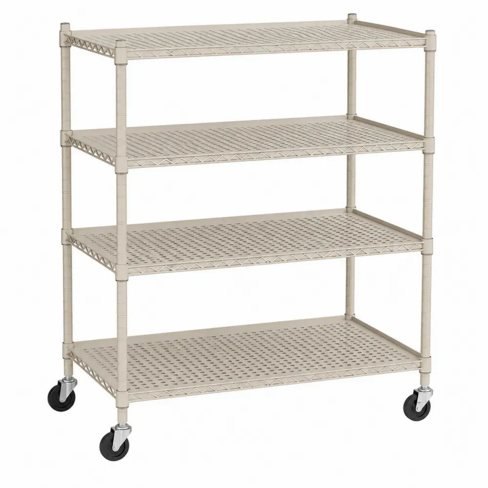 Estantería móvil de almacenamiento de 4 niveles de acero con recubrimiento beige y ruedas 80 x 40 x 140 cm