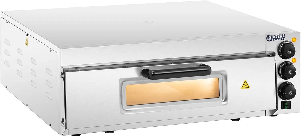Royal Catering RCPO-2000-60-1 forno de pizza, 60 cm, 230 V, temporizador, profissional, catering, vidro, aço inoxidável, caixa de aço inoxidável, 350 °C, Pizzas Ø