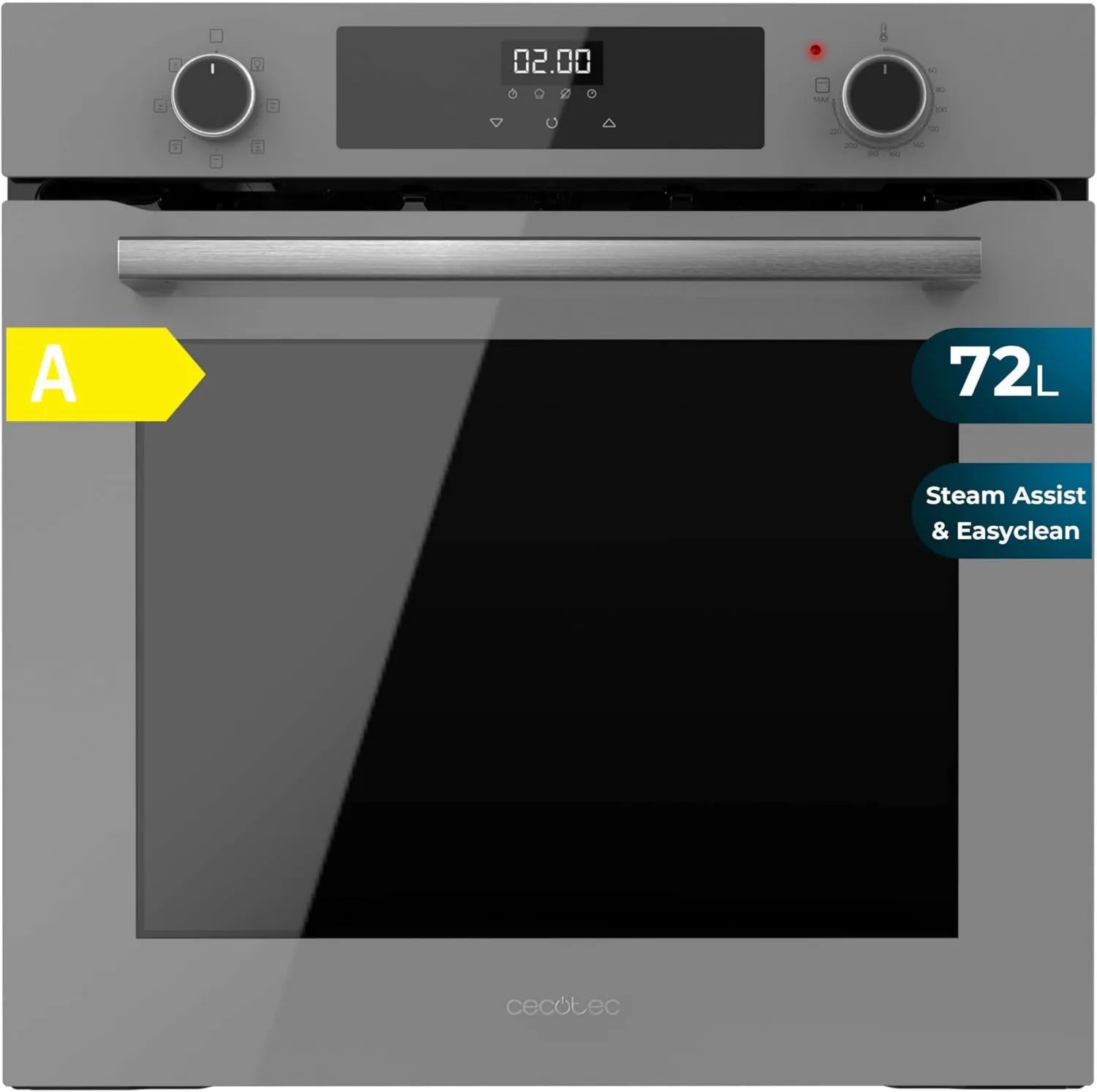 Cecotec Bolero Hexa M226000 Forno elétrico, 60cm, 72L, 2800W, 7 programas, grelha, vapor, descongelamento, cinza, Steam Assist, Grill mode, 72L