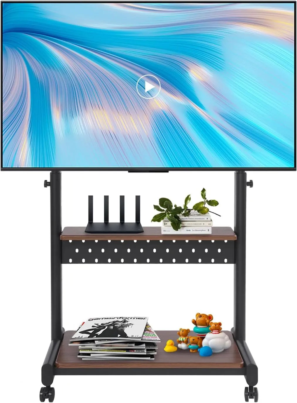 HOMEONENIC suporte de TV, 86 polegadas, 74 x 46 cm, rodas móveis, preto, altura ajustável: 108, carga máxima: 100 kg, Para a televisão de 43 a 86', 128
