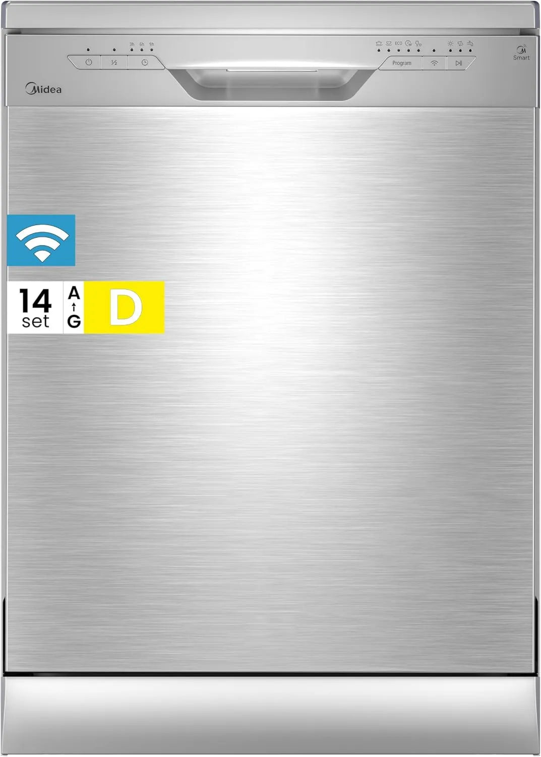 Máquina de lavar loiça, 47 dB, Midea 3.60N, standalone, Wi-Fi, aço inoxidável, 14 lugares, 5 modos de limpeza, 9 horas, atraso pré-departe, aço inoxidável