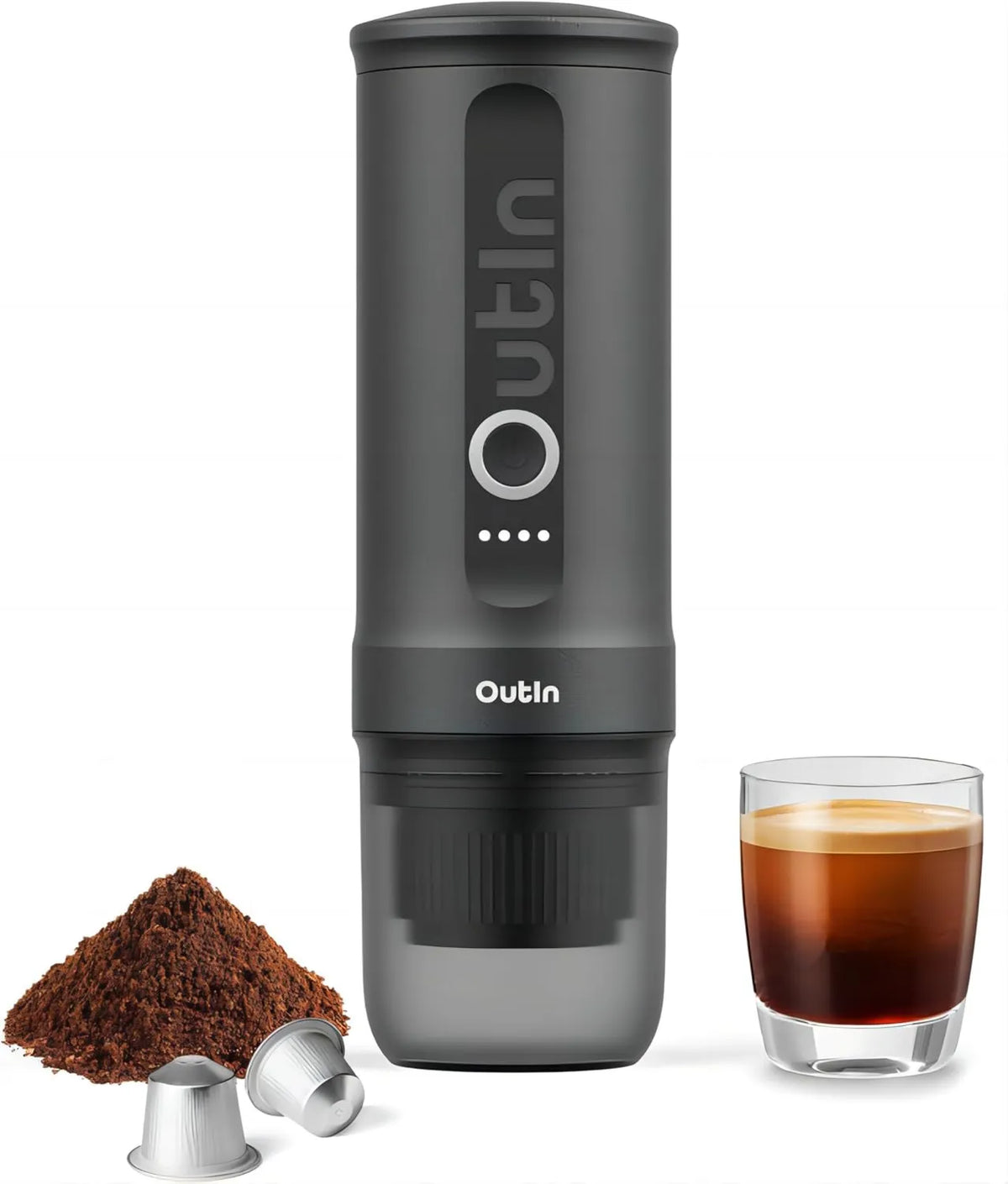OutIn Elétrico, portátil, USB, camping, cinza, para café e cápsulas NS, Cinza Espaço, compacto para viagem