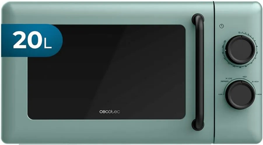 Microondas Cecotec, 20 L, 700 W, Timer, Descongelação, Microondas, Verde, 6 Níveis de Potência, Sinal de Fim de Cozinha, Lâmpada Interior