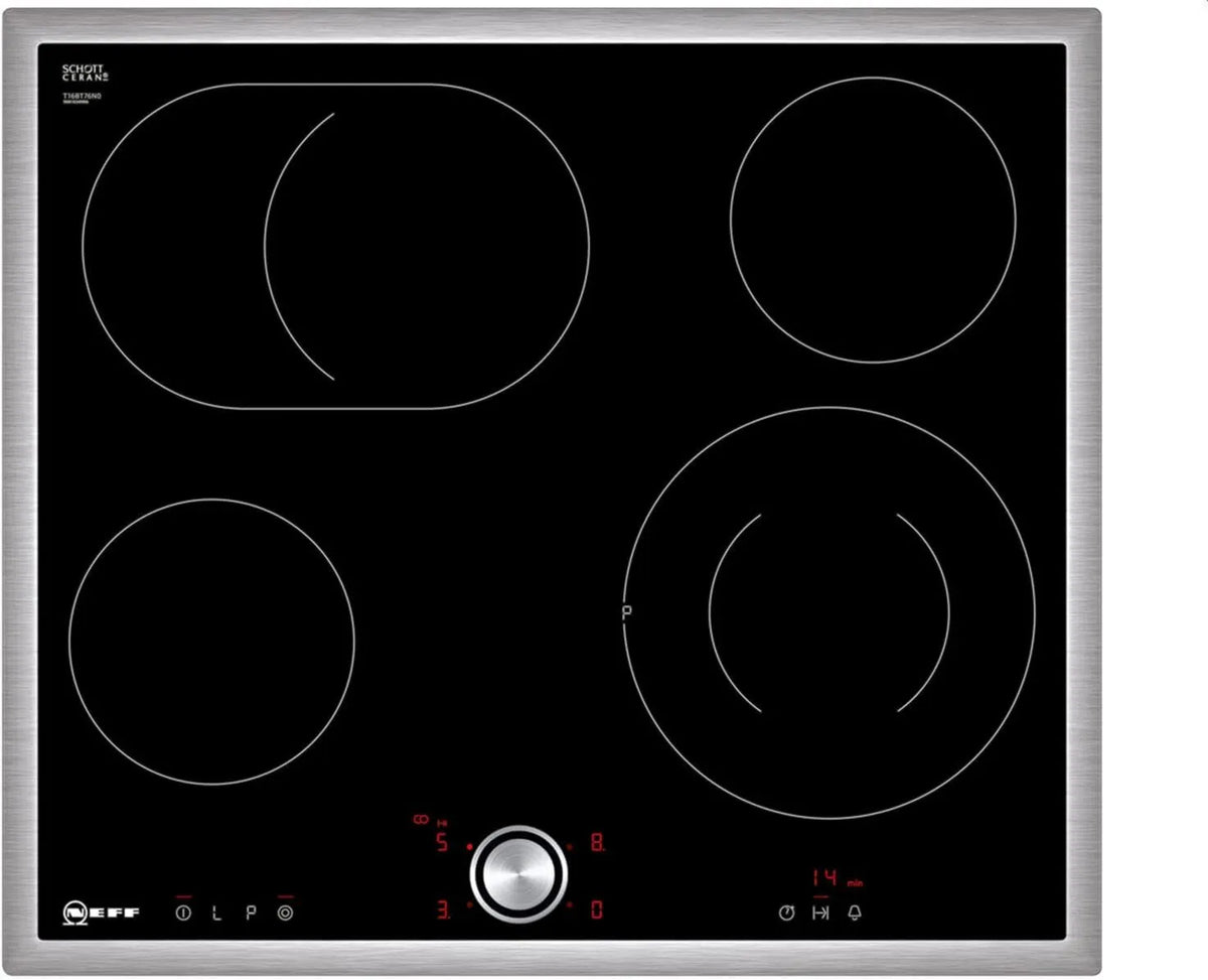 Neff T16BT76N0 N70/60 Placa de vidro cerâmico, 60 cm, aço inoxidável, mesa de cozinha elétrica, Twistpad, área de torrefação