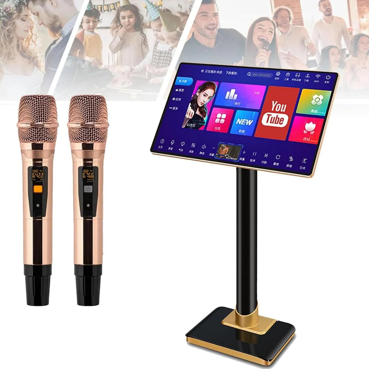 JIADUOFU Modelo 19inch-2TB, alta definição 4k, controlo de aplicação do telefone, máquina de ecrã de Karaoke Tátil capacitivo com 2 microfone sem fio