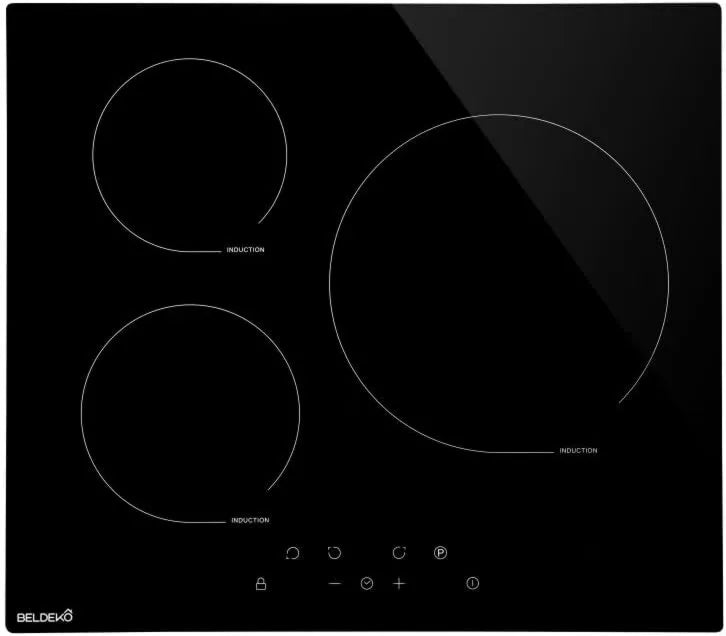 Placa de indução, 5500 W, mesa de cozinha de indução, toque, preto, 3 lareiras, mesa de indução BELDEKO, Vidro preto