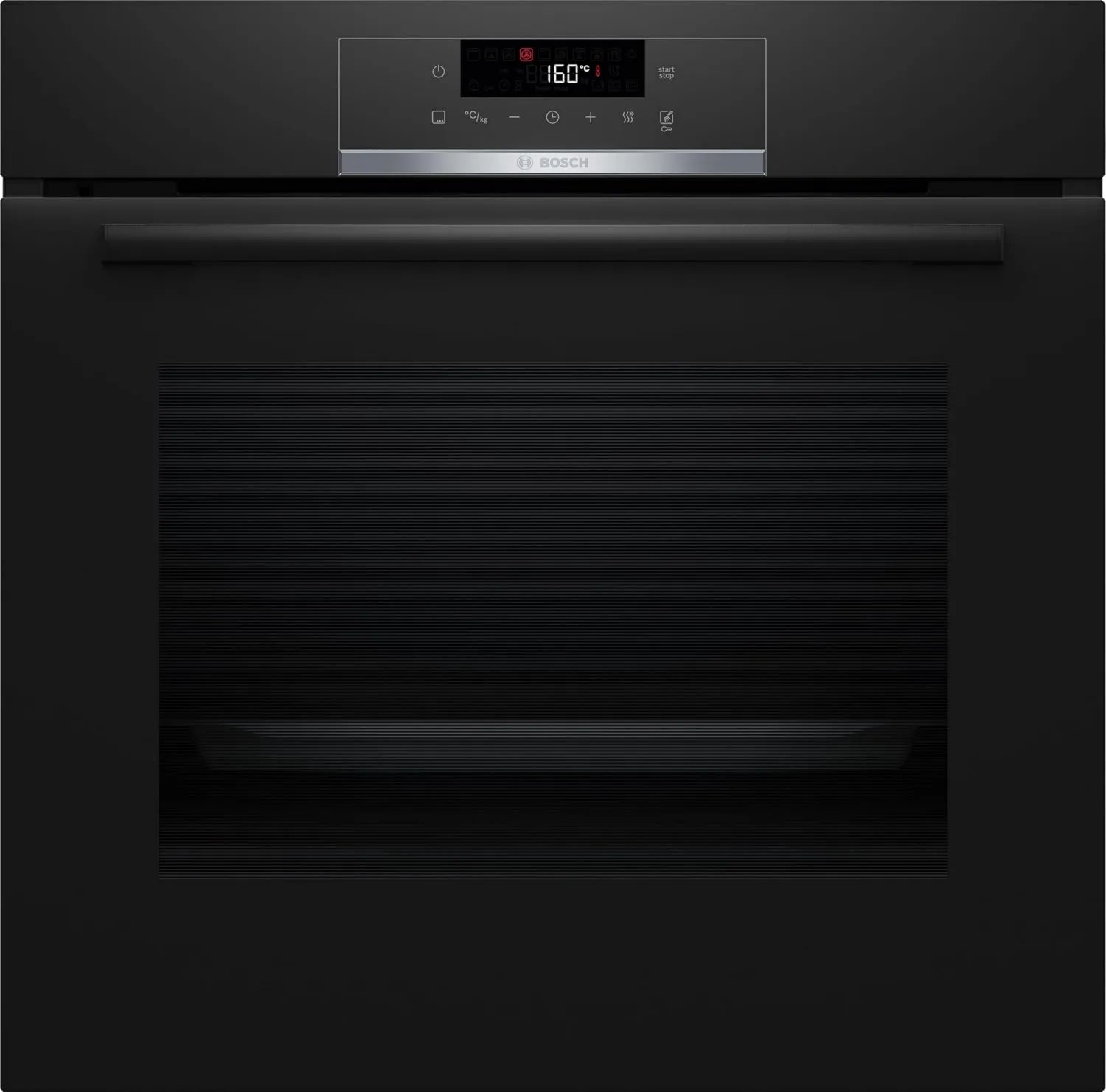 Bosch HQG572BB3F Forno elétrico, encastrado, toque, efeito 3D, vapor, preto, 10 receitas automáticas, vapor de calor, Pirólise, AirFry Lèchefrite