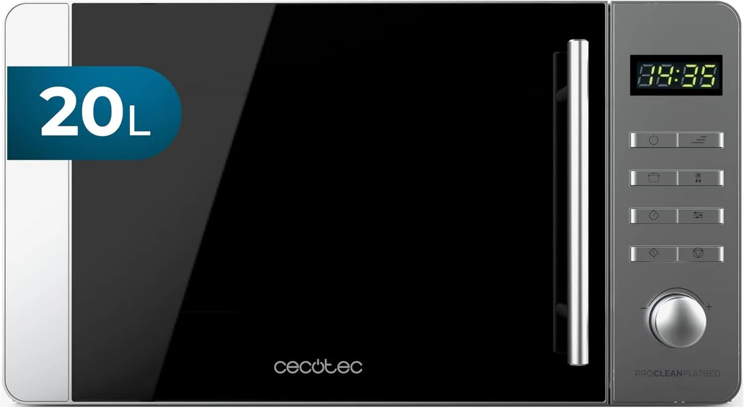 Cecotec micro-ondas, 20 L, 700/800 W, 8 programas, temporizador, grelha, aço inoxidável, microondas, ecrã LED, 60 min timer, 5 níveis de