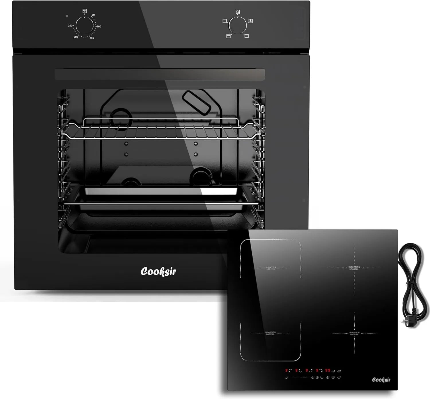 Cooksir Forno elétrico, 60CM, 4 lareiras, 4 programas, built-in, Forno e placa de indução: 60CM forno encastrado com 4 funções e 65 litros + placa