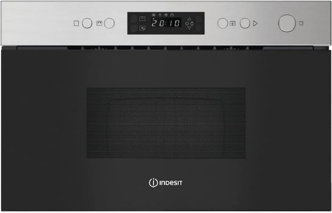 Indesit Microondas IMK12x, 22 L, 750 W, encastrado, aço inoxidável, microondas, preto, recesso, 22 litros