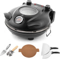 klaif Forno de pizza elétrica, 30, 5 cm, interior cerâmico, 2 zonas de temperatura, preto, kit de ferramentas de pizza, PTS, dois reguladores de temperatura
