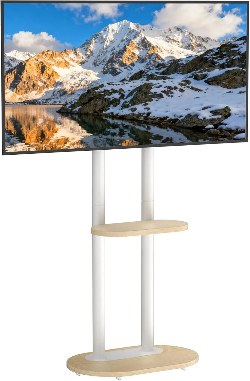 unho suporte de TV, rodas móveis, decoração da sala de estar, 75′′ com rodízios Design moderno Prateleira VESA altura ajustável 200×200 a 600×400 Carga 60