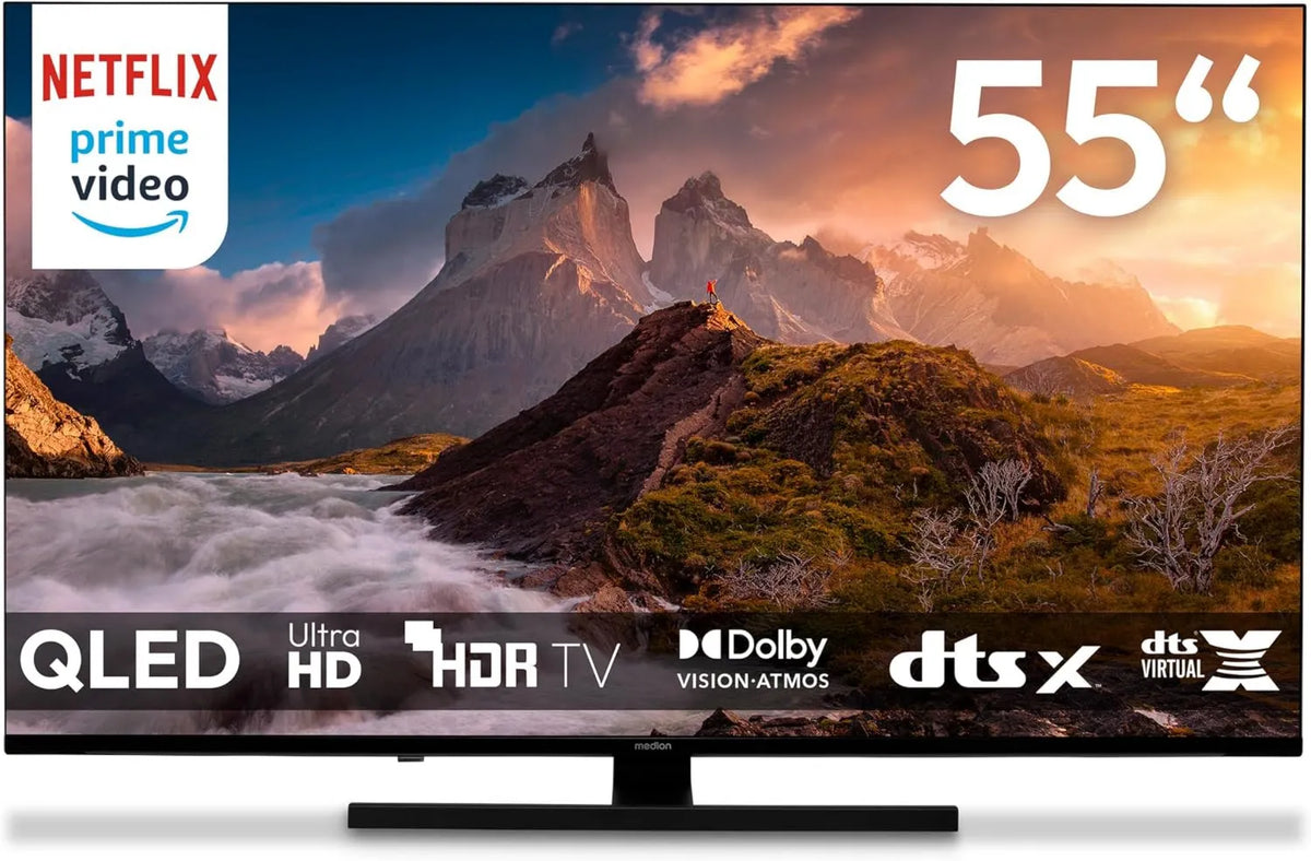 MEDION Google Smart TV, 55 polegadas, TV, 4K UHD, QLED, HDR, som Dolby, Bluetooth, gravação PVR, MD 855700, Dolby Atmos, 138, DTS x, 8 cm