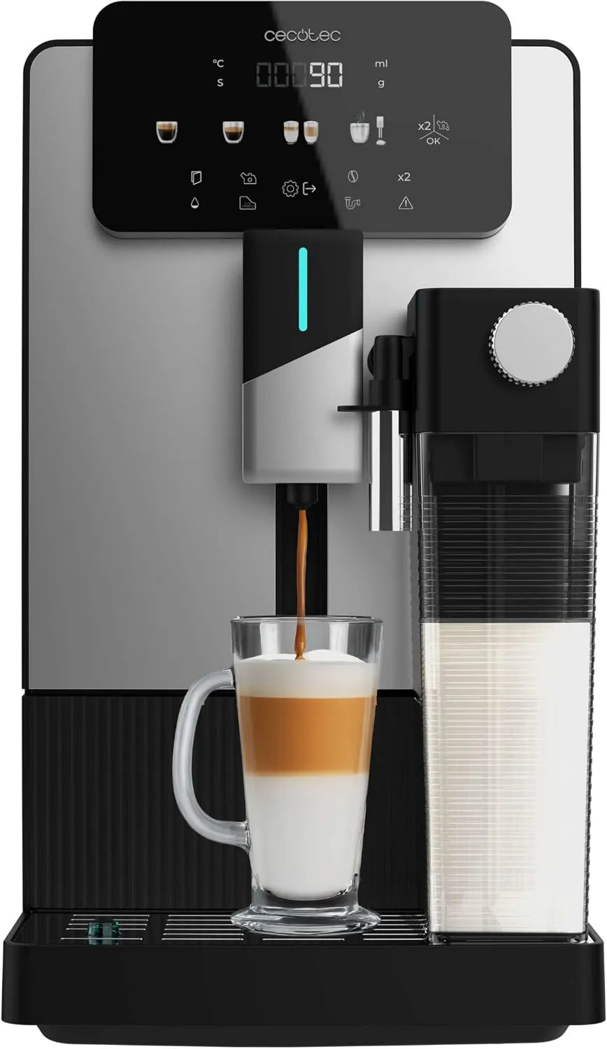 Cecotec 19 Bares, Máquina de café expresso Superautomática Cremmaet Latte Art. 1500W, Thermoblock, 6 Bebidas 150g 400ml, tanque de água 1, 1L e leite
