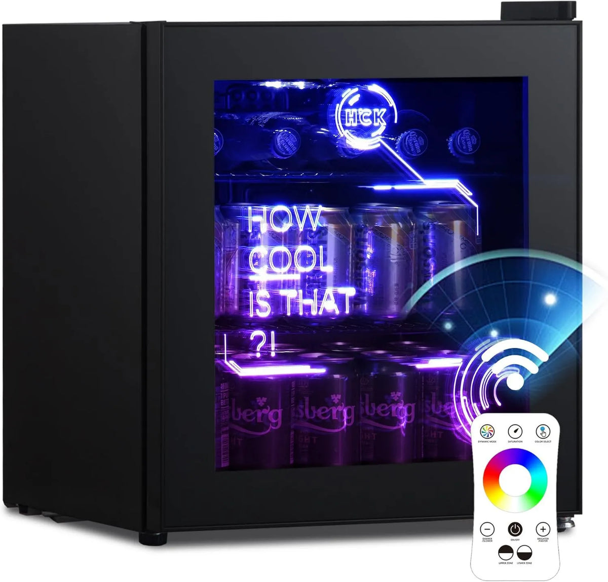 HCK Frigorífico, 48 L, 0 a 15 °C, silencioso, preto, Mini Bar Interior, HBK Mini Frigorífico, Para Sala de Jogos, Festa