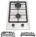 TONFEION Placa de gás, 51 x 31 x 10 cm, 2 lareiras, encastrado, portátil, camping, aço inoxidável, placa de gás, 75 kW, 3 kW + 1