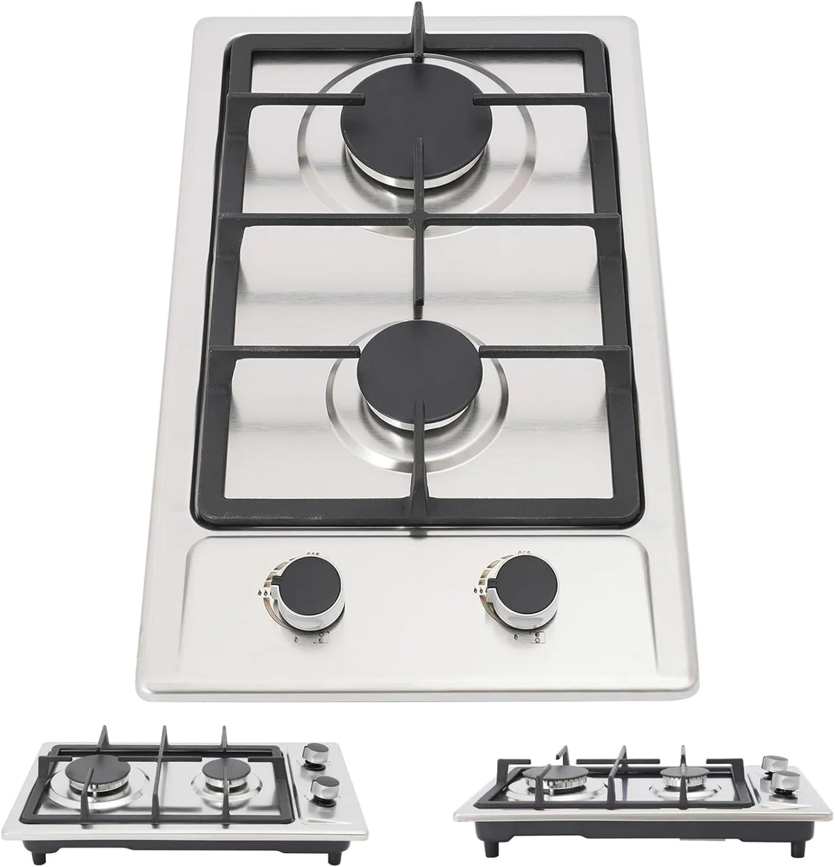 TONFEION Placa de gás, 51 x 31 x 10 cm, 2 lareiras, encastrado, portátil, camping, aço inoxidável, placa de gás, 75 kW, 3 kW + 1