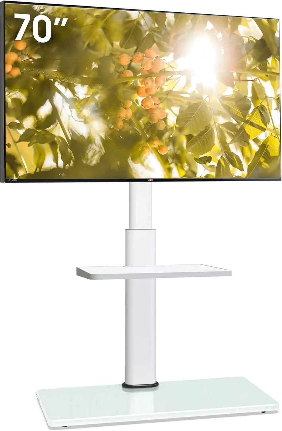 AOKCOS suporte de TV, 70 polegadas, 400x400 mm, capacidade de 40 KG, pé de TV com prateleira ajustável em altura Pivô 60° e Inclinável 12°