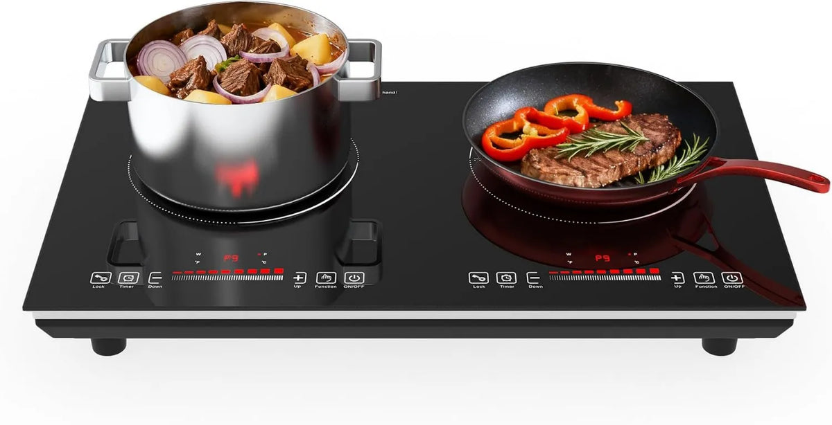 GTKZW Placa de indução, 60 cm, 2 lareiras, 3600 W, mesa de cozinha com indução, travamento, temporizador, free-standing, Cozinha e Apartamento Rake