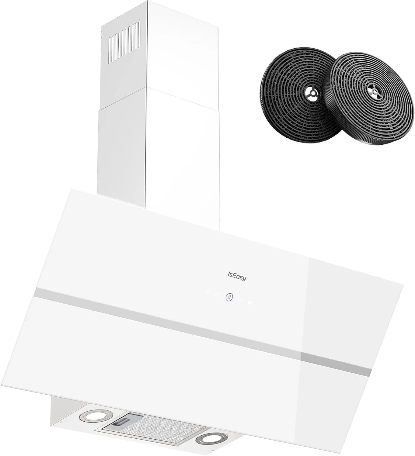 IsEasy exaustor, 90 cm, 571 m3/h, 61 dB, capa de cozinha, instalação de parede, branco, Tempo de paragem de 1 a 9 min, 4 Níveis, 61dB, Função