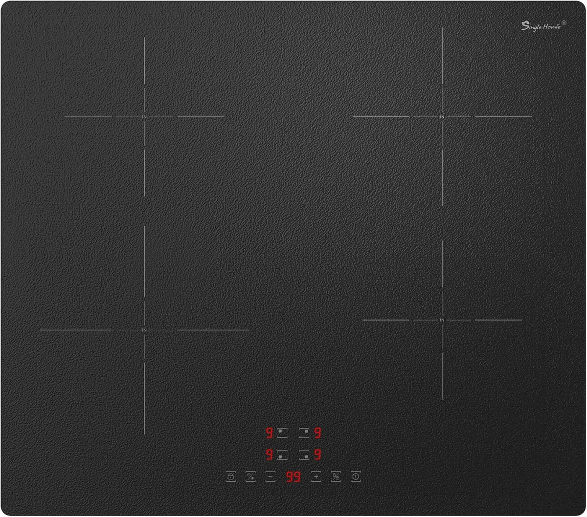 singlehomie Placa de indução, 4 lareiras, 7200 W, mesa de cozinha de indução, Boost, travamento, recesso, temporizador, Temporizador 1-99 Min, 9 Níveis de