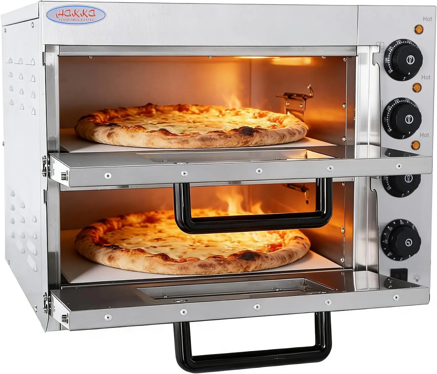 HAKKA FOOD PROCESSING Forno elétrico de pizza, 40cm, 3000 W, 50 a 350 °C, temporizador, profissional, restaurante, 0-60 min, Camada dupla, Padaria, Festa familiar
