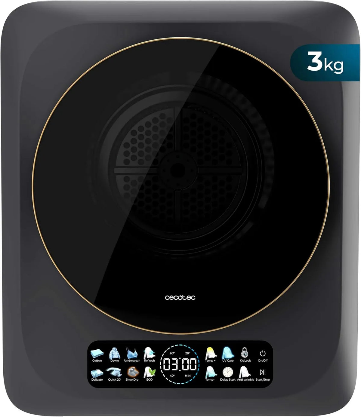 Cecotec Bolero Dryer DressCode, 8 programas, 3 kg, classe energética G, função de cuidado UV, Secagem de Auto Inteligente, Ecrã FullColor