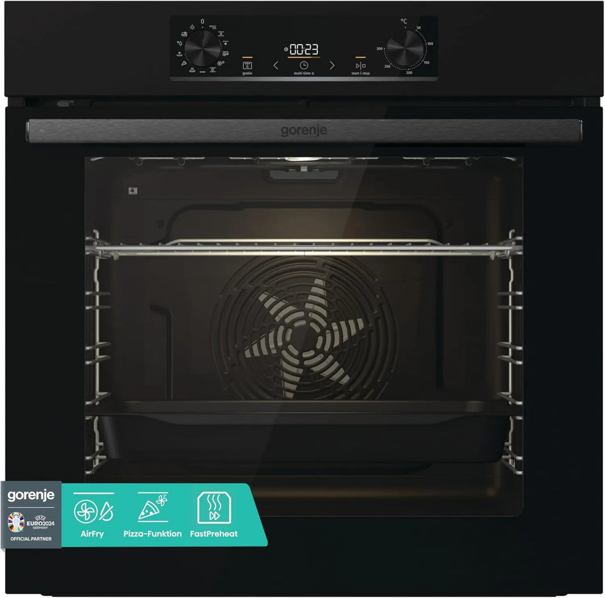 Gorenje E02B Pizza forno elétrico, 77 L, classe energética A, encastrado, grelha, preto, PizzaMode 300°C, ExtraSteam, PerfectGrill, 77 Liters