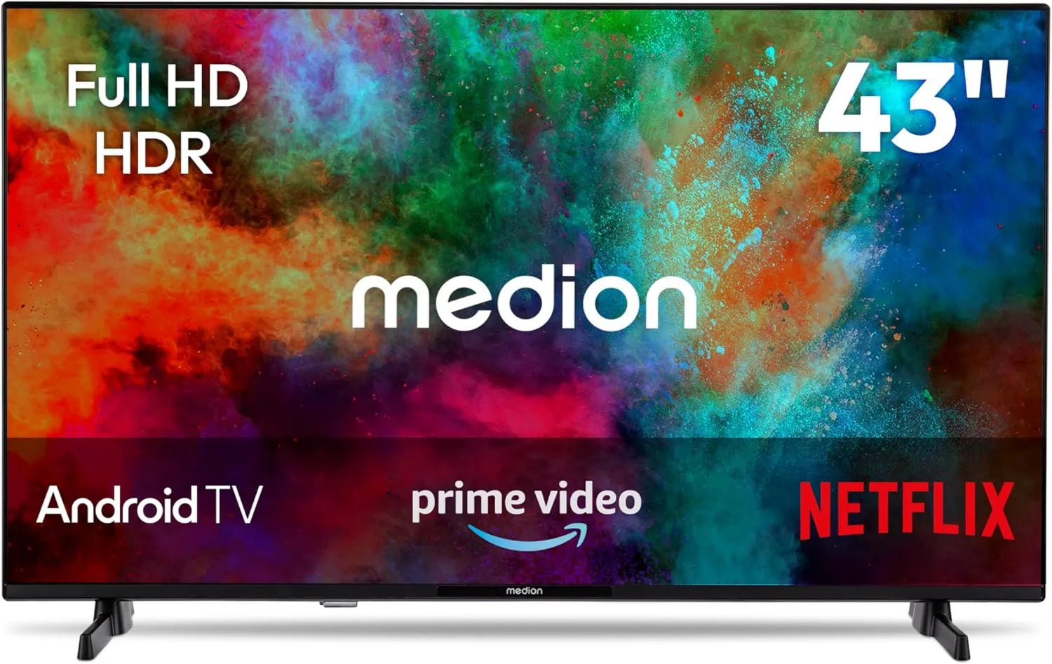 MEDION Smart TV, 43 polegadas, TV, HDR, Bluetooth, Android OS, Full HD, gravação PVR, MD 843100, Vídeo Prime