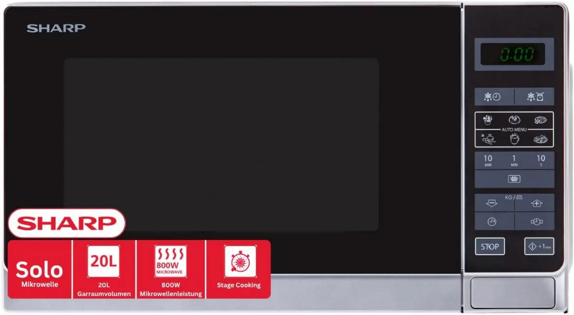 Sharp R-242INW Microondas, 20 L, microondas, Sharp R-242INW Solo Microondas 20 L - Prata