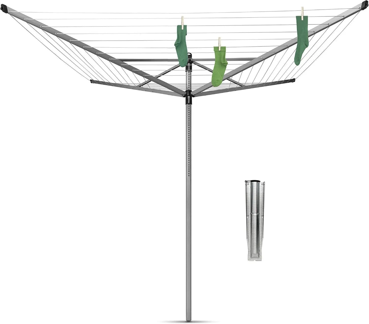 Modelo 60m, 60m - Rotação de fluidos - Prático - Tomada de metal € Para plantar no piso - Cinza Metálico - 295cm, Brabantia - Secador de elevador-O-Matic