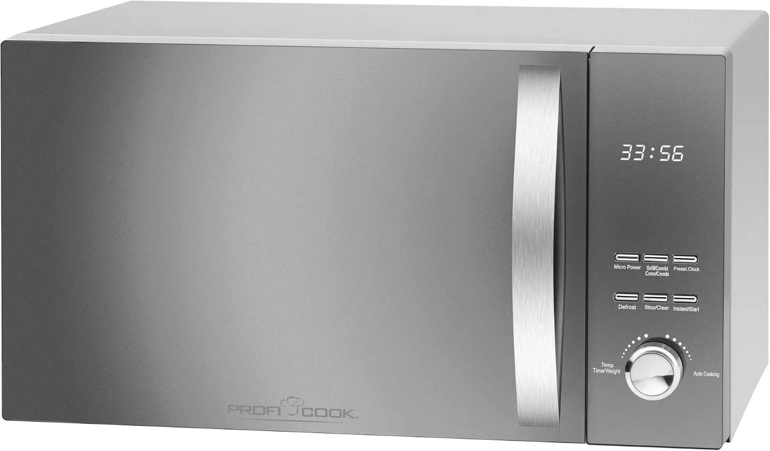 Microondas, 23 L, 9 programas, grelha, aço inoxidável, Profi Cook PC-MWG 1176 H, 2300 Watt ar quente, 23 litros, aço inoxidável