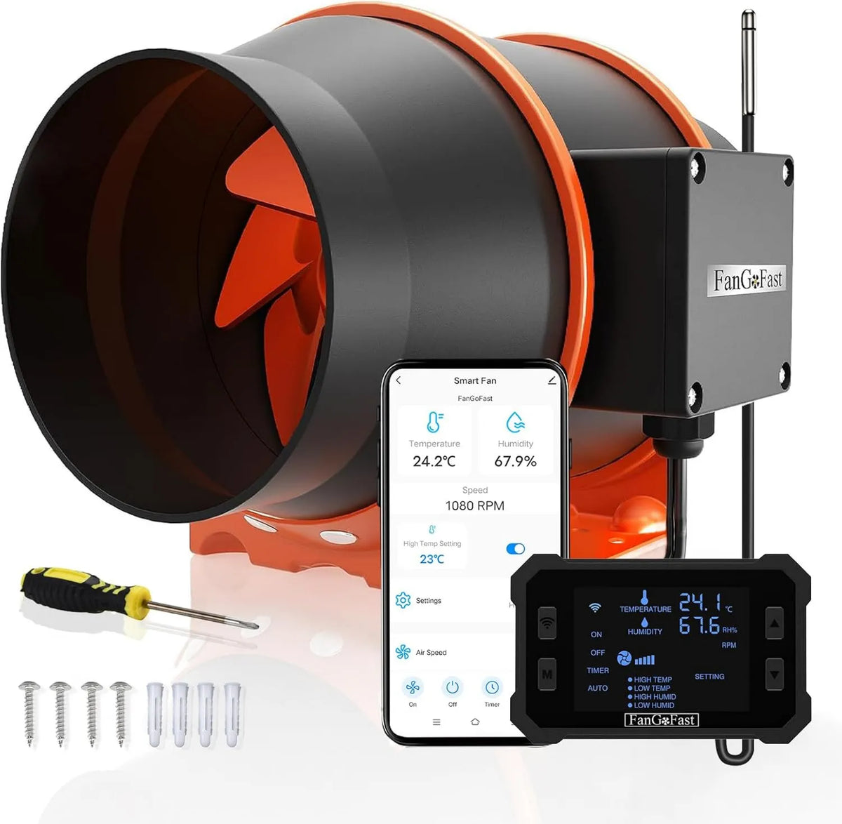 Ventilador, FanGoFast, Wi-Fi, Wifi App 150mm Extractor de ar, motor CE, Com regulação de temperatura e humidade, min para o