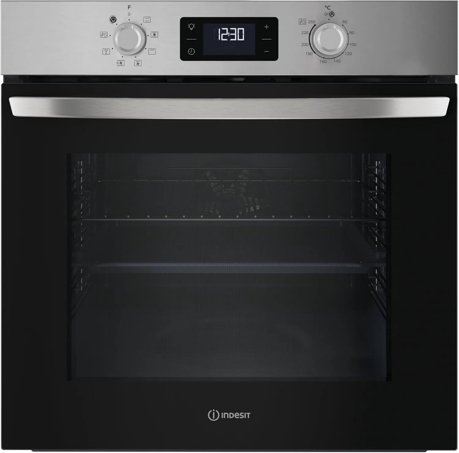 Forno elétrico, 59, 5 x 59, 5 x 55, 1 cm, 71 L, classe energética A, Indesit 255H, encastrado, grelha, vapor, aço inoxidável